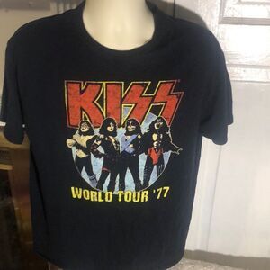 KISS "World Tour '77" Band Short Sleeve Graphic Tee Large L Vintage